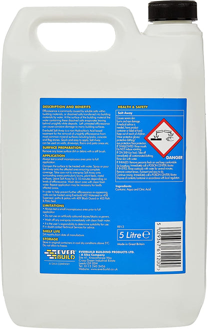 Everbuild Salt Away Treatment Remover of Salt and Efflorescence From Bricks, Stone and Concrete, 5 Litre