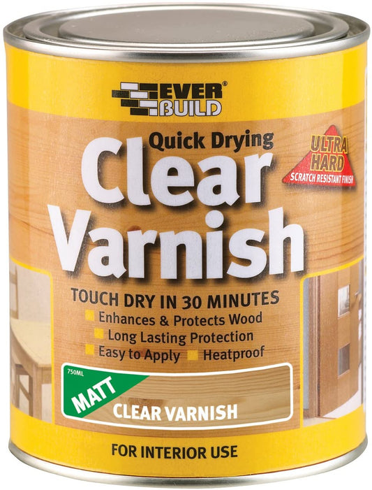 Everbuild Quick Drying Clear Varnish, Matt Finish, 750ml