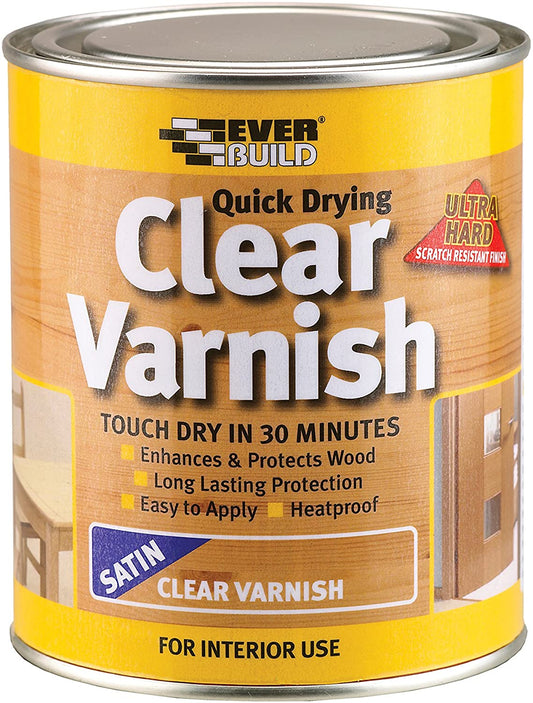 Everbuild Quick Drying Clear Varnish, Satin Finish, 750 ml