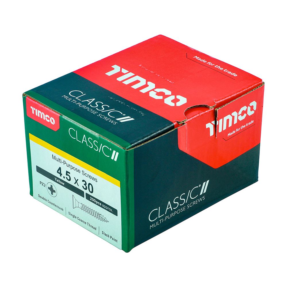 TIMCO Classic Screw PZ2 CSK ZYP 4.5 x 30 Gold Pack 200
