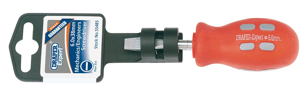 Draper 38X6.0MM CHUBBY PAT.S/D-PKD 55485 Mechanic's/Engineer's Plain Slot Flared Tip Screwdrivers (display packed)