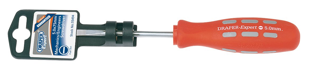 Draper 75 X5.0MM S/DR. INSTRUMENT PKD 55494 Mechanic's/Engineer's Plain Slot Parallel Tip Screwdrivers (display packed)
