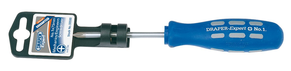 Draper NO1X75 MM CROSS SLOT S/DRIVER 55500 Mechanic's/Engineer's Cross Slot Screwdrivers (display packed)