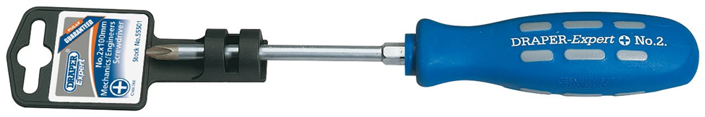 Draper NO2X100MM CROSS SLOT S/DRIVER 55501 Mechanic's/Engineer's Cross Slot Screwdrivers (display packed)