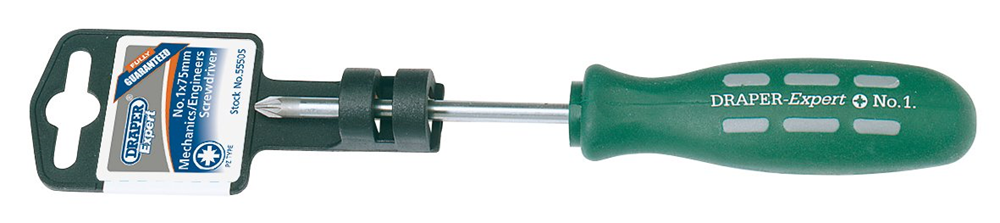 Draper NO1X75 MM PZ TYPE S/DRIVER 55505 Mechanic's/Engineer's PZ TYPE Screwdrivers (display packed)