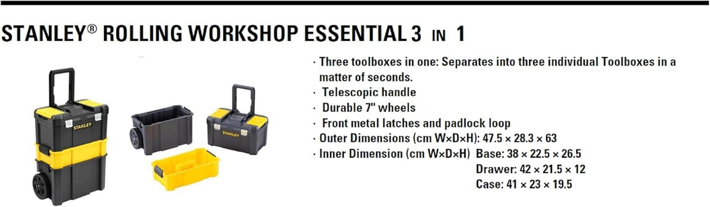 Stanley Essential Rolling Workshop Tool Box Mobile Storage Organiser STST1-80151