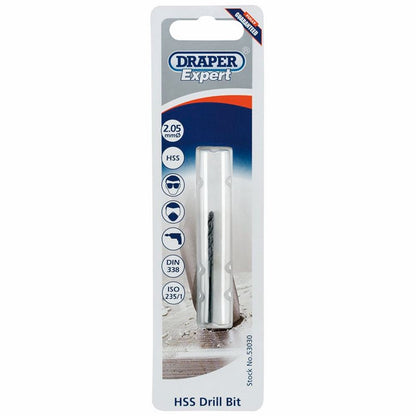 Draper 2.05MM HSS TWIST DRILL PCKD 53030 Metric HSS Twist Drills for Metric Tapping