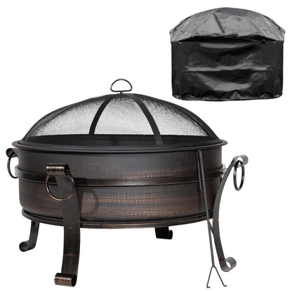 Dellonda DG237 Deluxe 2-in-1 Outdoor Fire Pit/Coffee Table with Drawstring Cover 93cm Antique Bronze Effect | Water Resistant, Drawstring, Safety