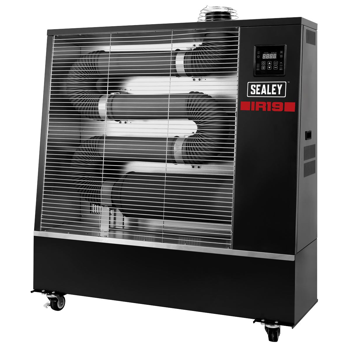 Sealey IR19 Industrial Infrared Diesel Heater 19kW | 64,000Btu/hr(19kW), 80W, 230V~50Hz, Thermostat, Timer, Wheels, Overheat Protection
