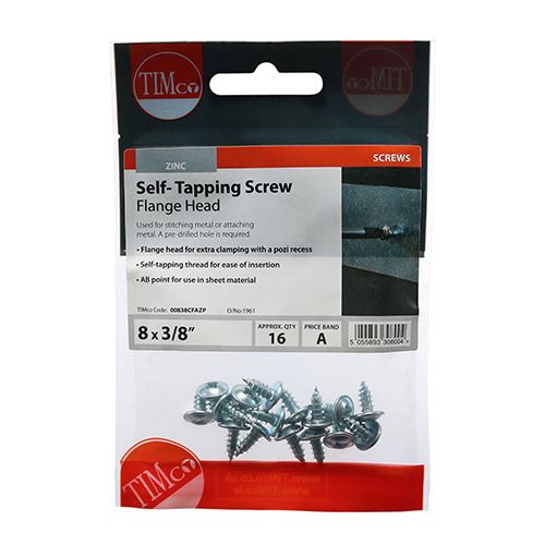 TIMCO S/Tapping Screw PZ2 FLG - BZP 8 x 3/8 Silver Pack 16