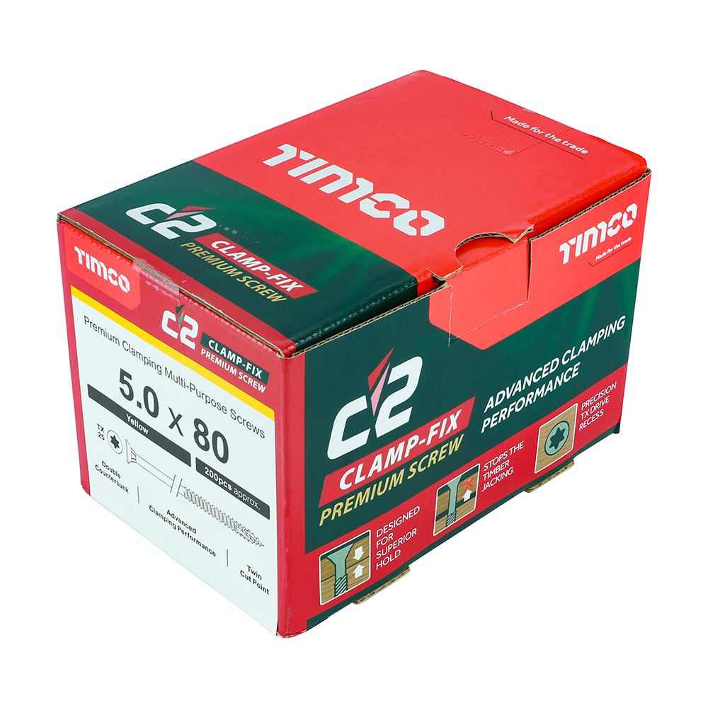 TIMCO C2 Clamp-Fix TX25 CSK ZYP 5.0 x 80 Gold Pack 200
