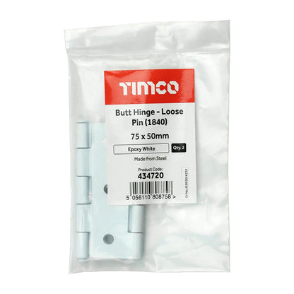 TIMCO Butt Hinge Loose Pin White 75 x 50 White Pack 2