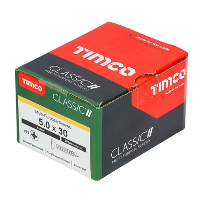 TIMCO Classic Screw PZ2 CSK ZYP 5.0 x 30 Gold Pack 200