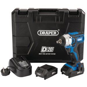 Draper D20 CL B'LESS IMPACT WRNCH SET 55343 55343 D20 20V Brushless Impact Wrench, 1/2" Sq. Dr. , 250Nm, 2 x 2.0Ah Batteries, 1 x Charger
