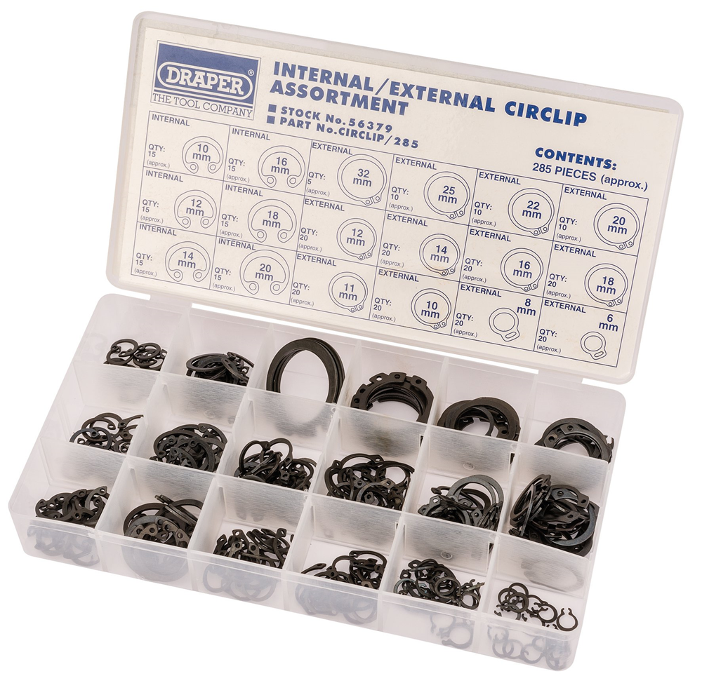 Draper CIRCLIP ASSTMNT 285PCS 56379 56379 Internal and External Circlip Assortment (285 Piece)