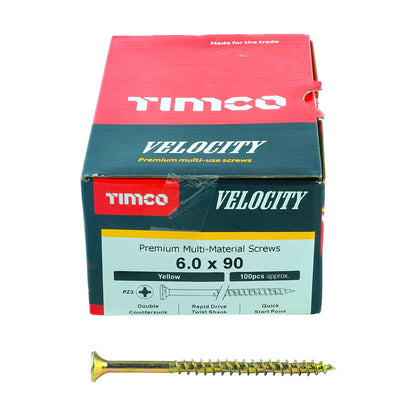 TIMCO Velocity Screw PZ3 CSK ZYP 6.0 x 90 Gold Pack 100