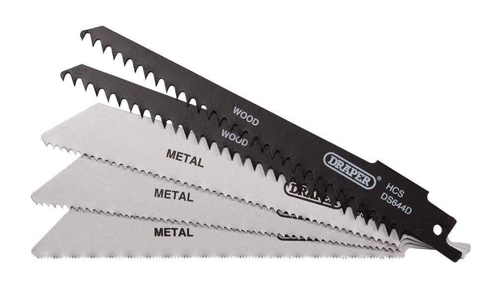 Draper RECIP SAW BLADE SET COMBI 5PCS 52517 Assorted Reciprocating Saw Blades for Multi-Purpose Cutting, 150mm (Pack of 5)