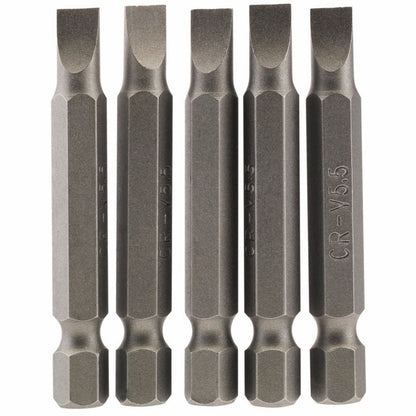 Draper 5PC 50MM 5.5MM P.SLOT.S/D BIT 64272 1/4" Hex. Plain Slot E Shank Insert Bits