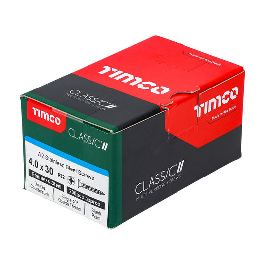 TIMCO Classic Screw PZ2 CSK A2 SS 4.0 x 30 Pack 200