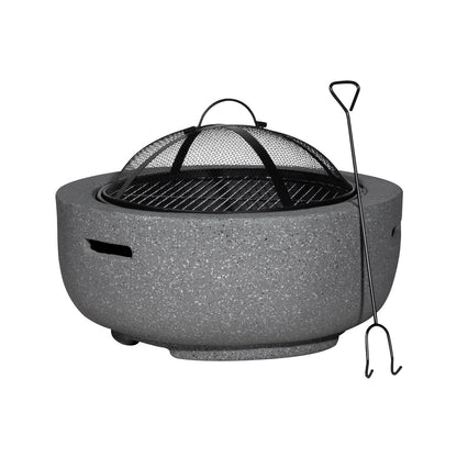 Dellonda DG189 Round MgO Fire Pit with BBQ Grill & Safety Mesh Screen 60cm - Dark Grey | Magnesium Oxide | The fire pit is made from MgO (Magnesium