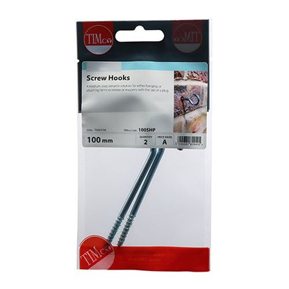 TIMCO Screw Hooks - BZP 100mm Silver Pack 2