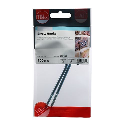 TIMCO Screw Hooks - BZP 100mm Silver Pack 2
