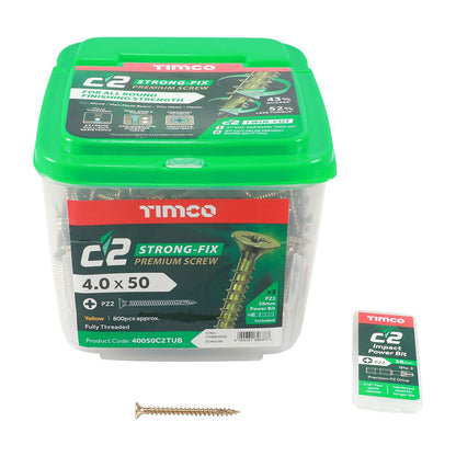 TIMCO C2 Strong-Fix PZ2 CSK ZYP 4.0 x 50 Gold Pack 800