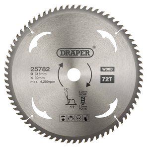 Draper TCT SAW BLADE 315MM 72T WOOD 25782 TCT Circular Saw Blade for Wood, 315 x 30mm
