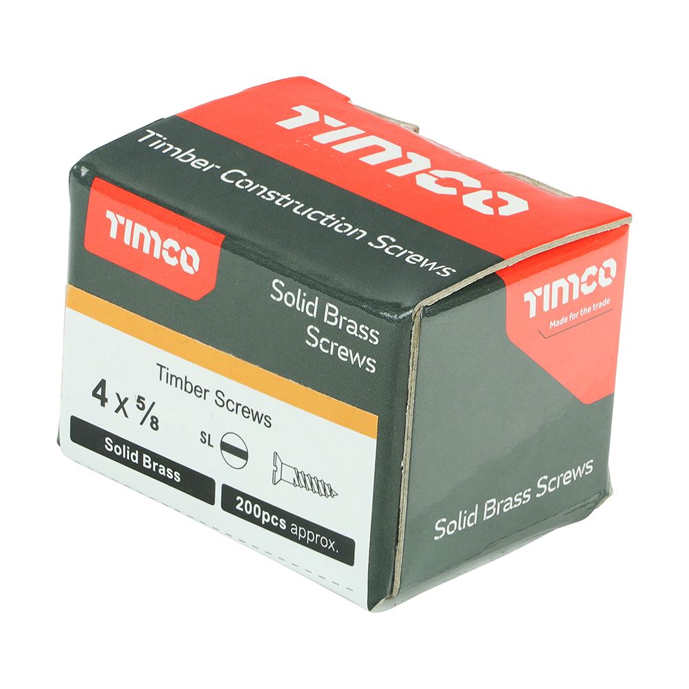 TIMCO Brass Timber Screw SLOT CSK 4 x 5/8 Pack 200