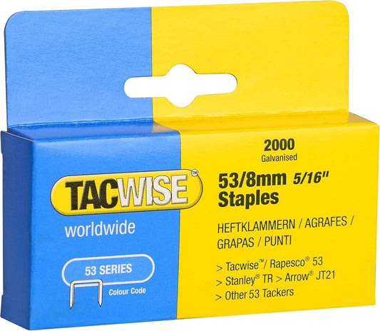 Tacwise 0335 Type 53 8 mm Type 53 Staples Galvanised Pack of 2000 for Nail Staple Guns Trade Fixing