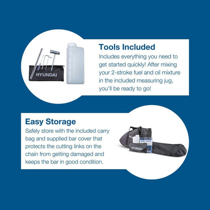 Hyundai HYC6200X Petrol Chainsaw 62cc Easy Start 2-Stroke Garden Saw Tree Log Cutting Garden Saw