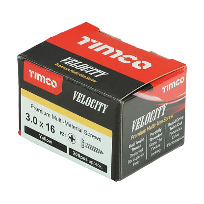 TIMCO Velocity Screw PZ1 CSK ZYP 3.0 x 16 Gold Pack 200