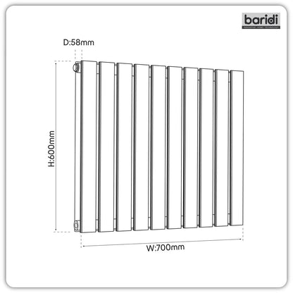 Baridi DH350 Horizontal Radiator Contemporary Double Flat Panel Design 600 x 700mm - White | Steel | Horizontal flat panel design delivers a BTU