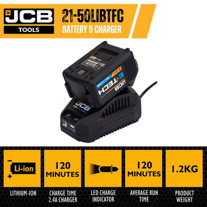 JCB 21-50LIBTFC Battery Charger 5.0Ah 2.4A 18V Li-Ion Fast Charger Power Tool Charger