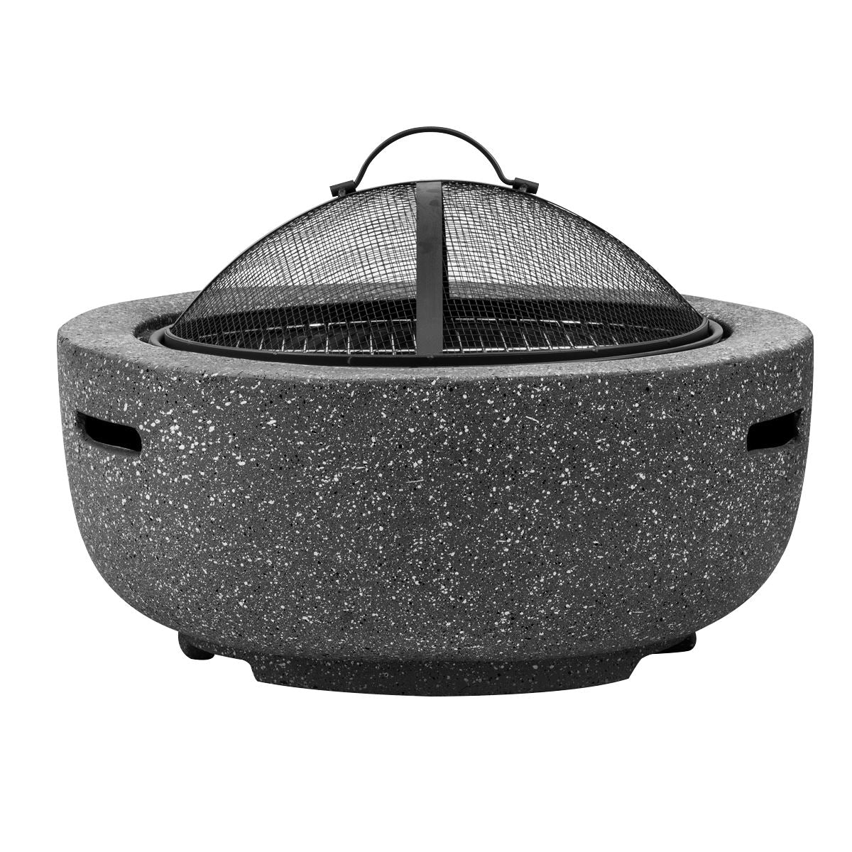 Dellonda DG189 Round MgO Fire Pit with BBQ Grill & Safety Mesh Screen 60cm - Dark Grey | Magnesium Oxide | The fire pit is made from MgO (Magnesium