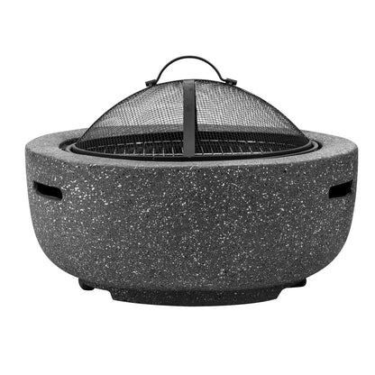 Dellonda DG189 Round MgO Fire Pit with BBQ Grill & Safety Mesh Screen 60cm - Dark Grey | Magnesium Oxide | The fire pit is made from MgO (Magnesium