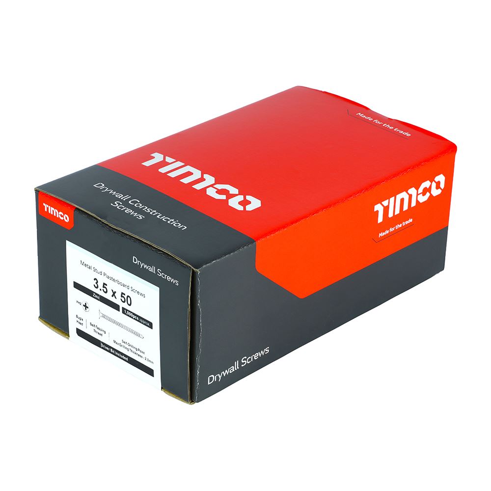 TIMCO Drywall Screw SELF DRILL Zinc 3.5 x 50 Silver Pack 1000