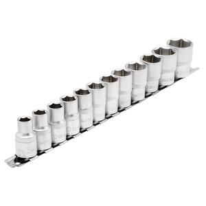 16402 Draper Socket Set on Metal Rail, 1/2 Sq. Dr. (12 Piece) HD12MM Satin Chrome Socket Sets Professional Trade DIY Workshop Garage Use