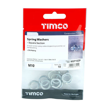 TIMCO SQ Spring Washer DIN 7980 -BZP M10 Silver Pack 10