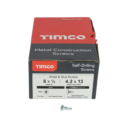 TIMCO Pan Screw PH2 S/DRILL No3 Zinc 8 x 1/2 Silver Pack 1000