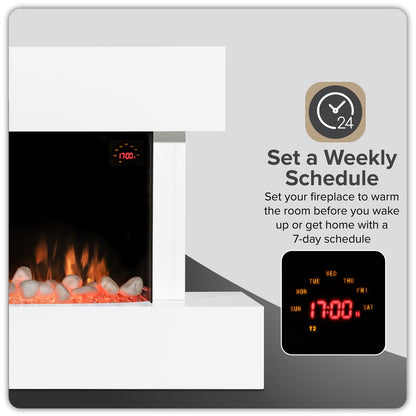 Baridi DH113 Wall Mounting Electric Fireplace with LED Flame Effect 46" - White | 230V~50Hz, Timer, Remote Control | Create a relaxing and cozy space