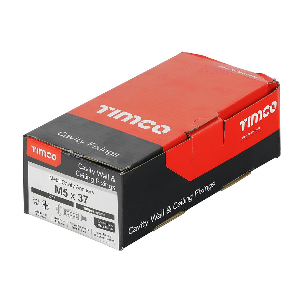 TIMCO Metal Cavity Anchor Zinc M5 x 37 (45mm Screw) Silver Pack 100