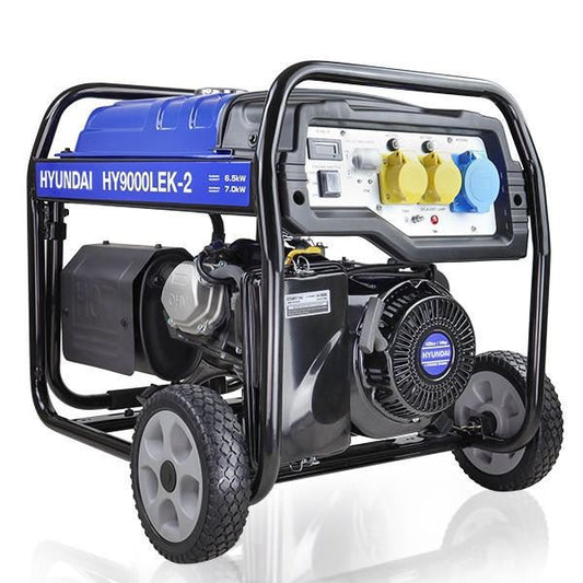 Hyundai HY9000LEK-2 Petrol Generator 7kW 8.75kVA Recoil Electric Start Portable Site Power Backup Power Portable Backup Site Power