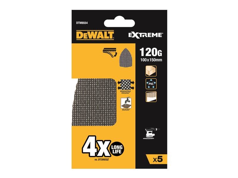 DeWalt Power Tools EXTREME Mesh Delta Sander Sheet 100 x 150mm 120G (Pack 5)