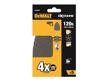 DeWalt Power Tools EXTREME Mesh Delta Sander Sheet 100 x 150mm 120G (Pack 5)