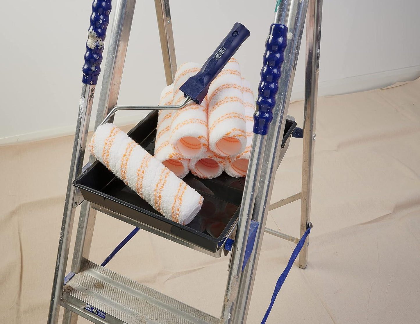 For The Trade 7 Piece 9in Medium Pile Paint Roller Set with Tray Frame and Sleeves for Interior Decorating