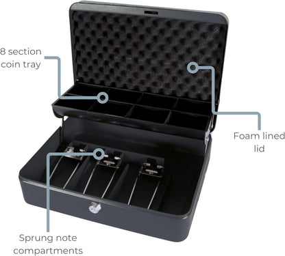 Cathedral Products | "The Ultimate Cash Box" with Foam Lining and Cantilever Coin Tray - Black