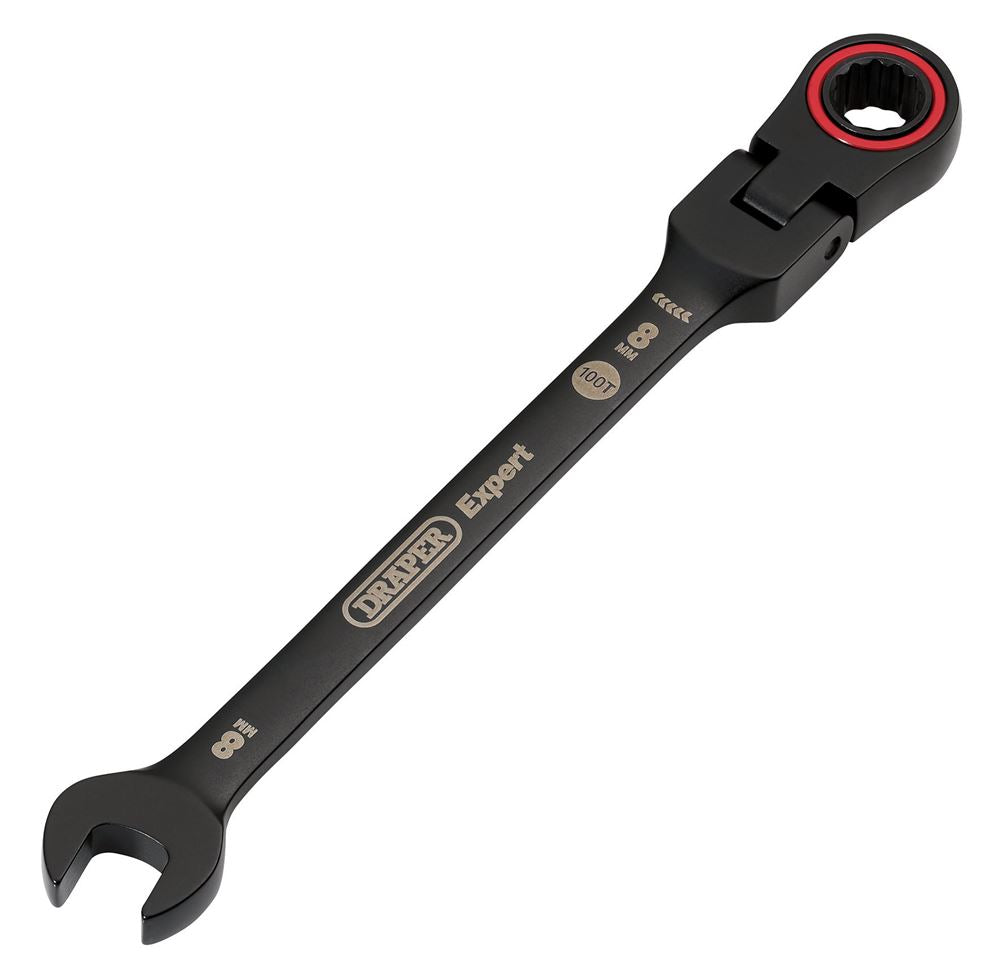 Draper 8MM FLEX HEAD RATCHET SPANNER 03914 HI-TORQÂ® Metric Flexible Head Ratchet Combination Spanners, Black