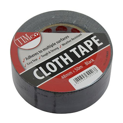 TIMCO Cloth Tape Black Black 50m x 48mm Pack 1.0