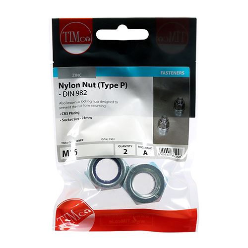 TIMCO P Nylon Nut DIN 982 - BZP M16 Silver Pack 2